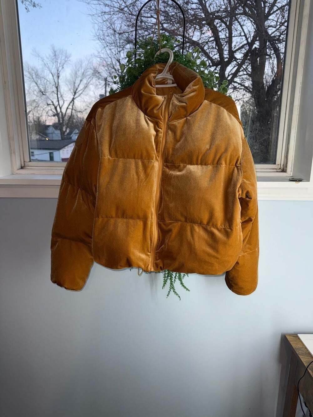 Fabletics Wander Velour Cropped Puffer Jacket in Honey Yellow